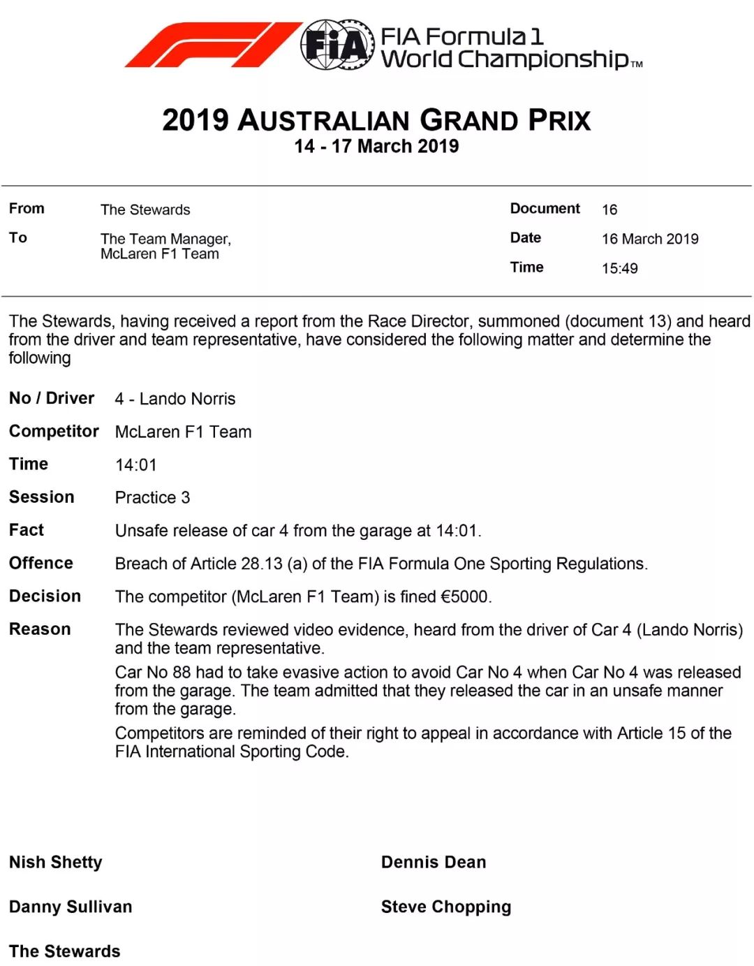 2019赛季F1澳大利亚大奖赛仲裁回顾 | Formula Z(图1)